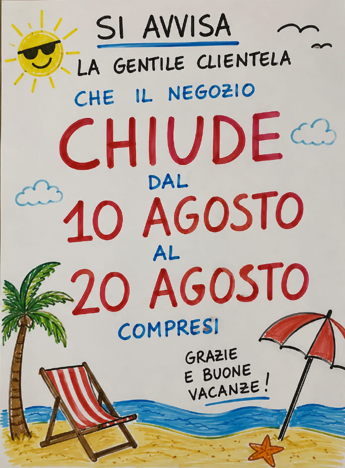 il Negozio caffi udine sarà chiuso dal 10 al 20 agosto compresi e augura a tutti buone vacanze biancheria per la casa e topper su misura udine friuli venezia giulia